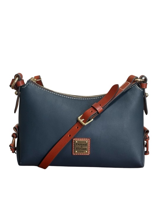 Dooney & Bourke Handbags - Dooney & Bourke Penrose Navy Leather Crossbody with Brown Trim and Gold Hardware